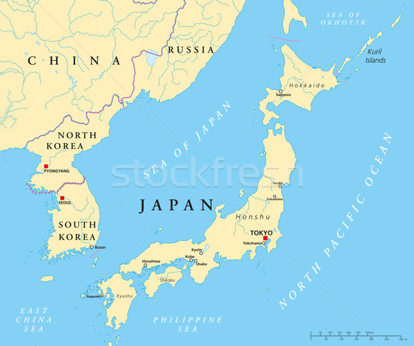 Giappone settentrionale Corea del Sud politico mappa Tokyo Foto d'archivio © PeterHermesFurian