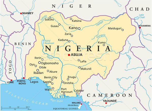 Nigéria político mapa importante cidades Foto stock © PeterHermesFurian