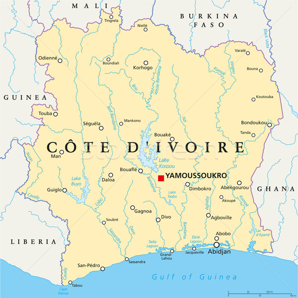 Elfenbeinküste politischen Karte Grenzen wichtig Städte Stock foto © PeterHermesFurian