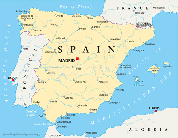 Espagne carte dessinés à la main importante villes Photo stock © PeterHermesFurian
