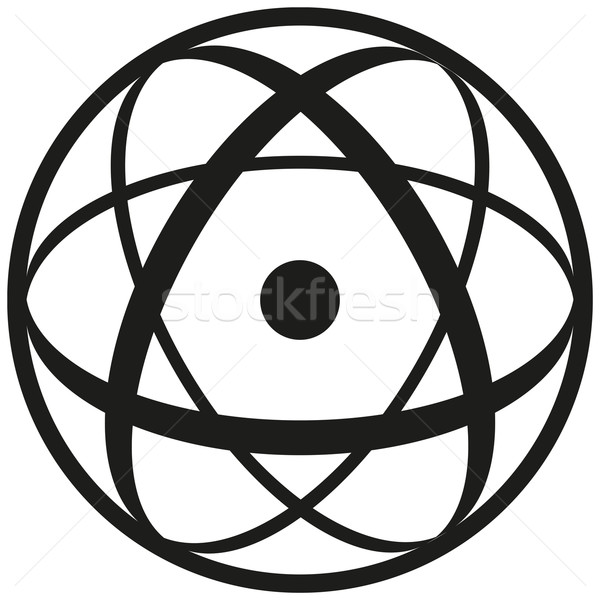 Atomic simbol nucleu trei coajă negru alb Imagine de stoc © PeterHermesFurian