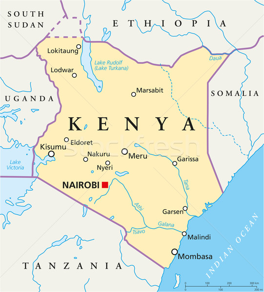 Сток-фото: Кения · политический · карта · важный