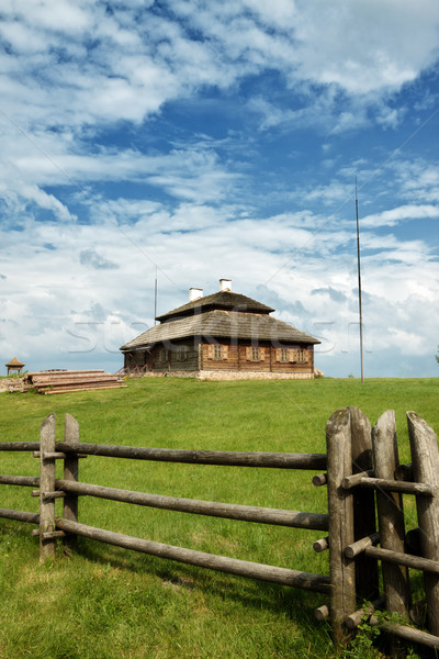 wooden cottage on green hill Stock photo © PetrMalyshev