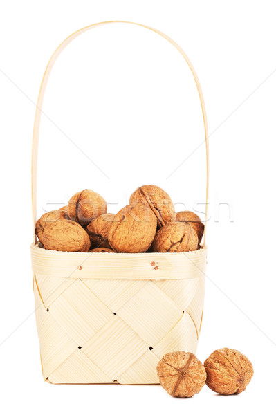 Walnut In Wooden Basket Stock photo © PetrMalyshev
