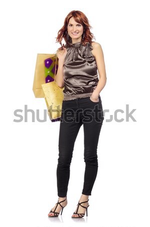 Shopping fille fille heureuse isolé blanche [[stock_photo]] © PetrMalyshev