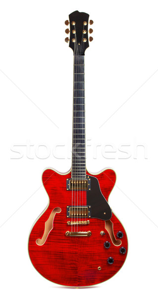 Stockfoto: Gitaar · Rood · elektrische · gitaar · geïsoleerd · witte · hout