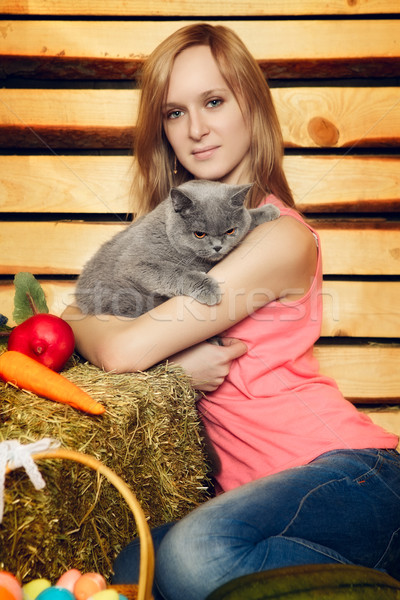 Fată pisică fata frumoasa vară zi distracţie Imagine de stoc © PetrMalyshev