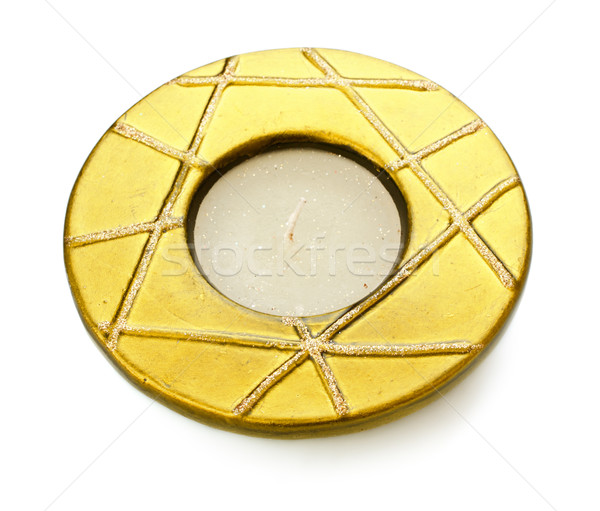 Kandelaar Geel geïsoleerd witte glas kaars Stockfoto © PetrMalyshev