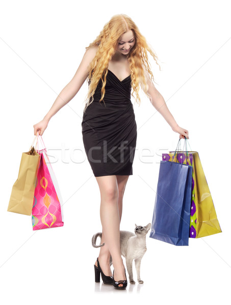 Shopping fille fille heureuse drôle chat [[stock_photo]] © PetrMalyshev