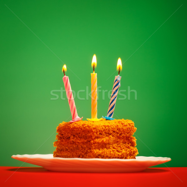 誕生日ケーキ キャンドル ピンク パーティ 歳の誕生日 チョコレート ストックフォト © PetrMalyshev