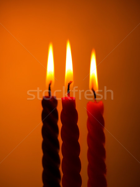 Stockfoto: Drie · kaarsen · Geel · brandend · brand · achtergrond