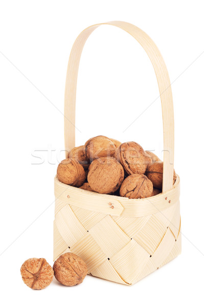Walnut In Wooden Basket Stock photo © PetrMalyshev