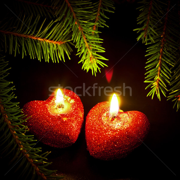 Stock photo: christmas card with two candles