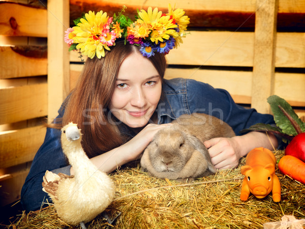 Nina conejo hermosa niña verano día flores Foto stock © PetrMalyshev