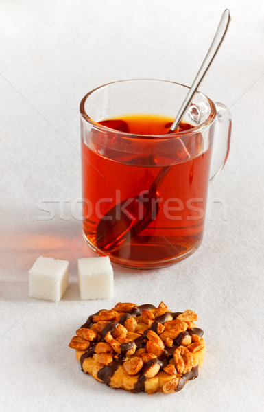 Tè cookie zollette di zucchero tavola fitness cioccolato Foto d'archivio © PetrMalyshev