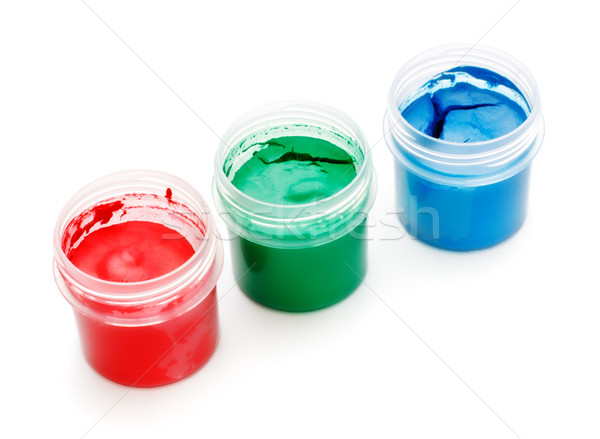 Foto stock: Pintar · três · isolado · branco · verde · azul