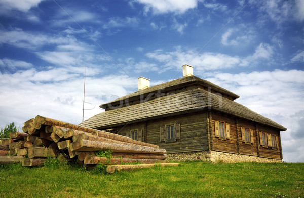 wooden cottage on green hill Stock photo © PetrMalyshev