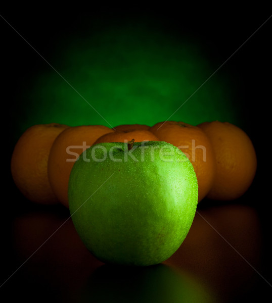 Stockfoto: Sinaasappelen · appel · zoals · biljart · zwarte