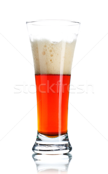 Foto stock: Vidrio · cerveza · completo · oscuro · aislado · blanco