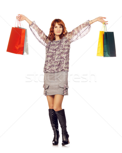 Shopping fille fille heureuse isolé blanche [[stock_photo]] © PetrMalyshev