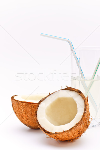 coconut and glass with coco milk Stock photo © PetrMalyshev