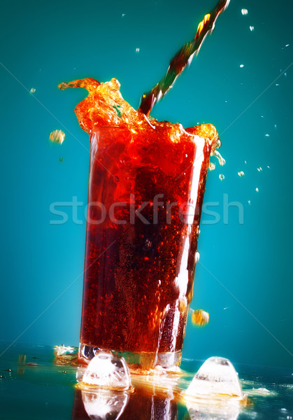 Stockfoto: Cola · glas · Blauw · achtergrond · drinken