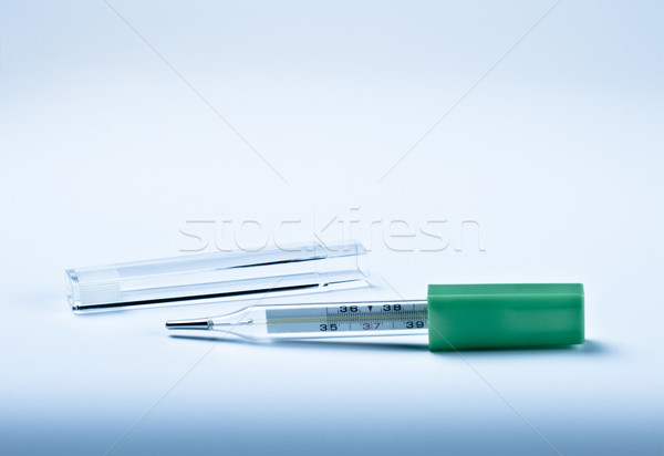 Stock fotó: Hőmérő · tok · kék · egészség · felirat · zöld