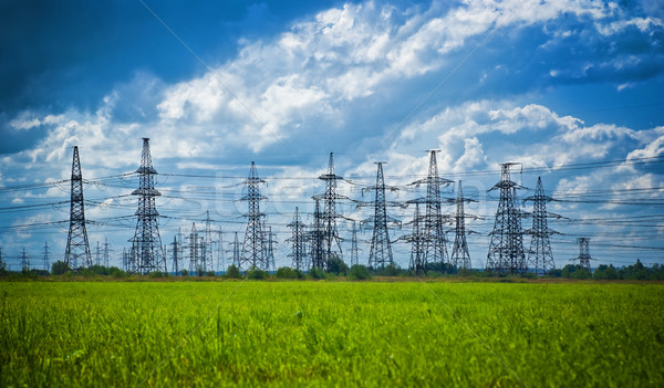 summer meadow with high-voltage towers Stock photo © PetrMalyshev