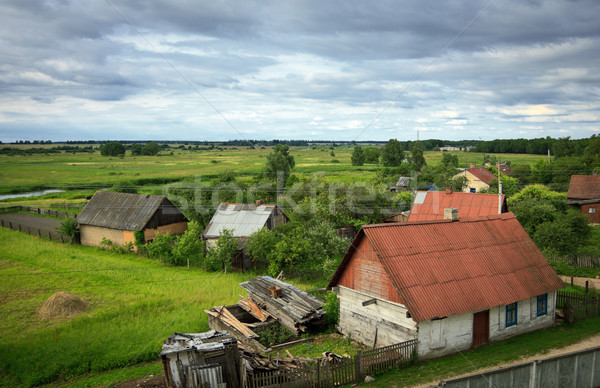 Stock fotó: Falu · nyár · magasról · fotózva · kilátás · égbolt · ház