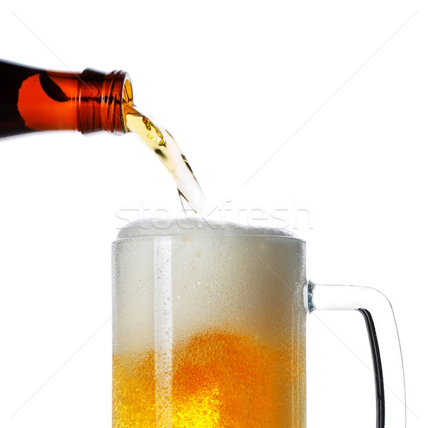 Foto stock: Cerveja · garrafa · caneca · isolado · bar