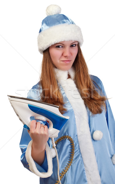 angry santa girl with iron Stock photo © PetrMalyshev