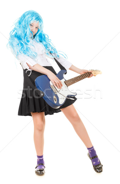 Adolescente jouer guitare isolé blanche [[stock_photo]] © PetrMalyshev