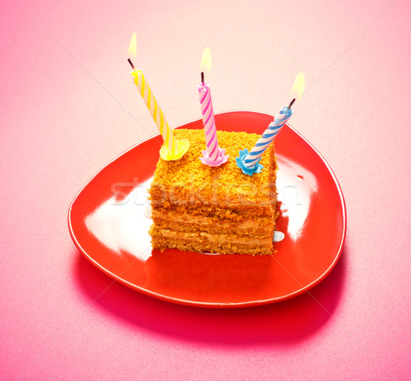 生日蛋糕 蠟燭 粉紅色 火 快樂 巧克力 商業照片 © PetrMalyshev