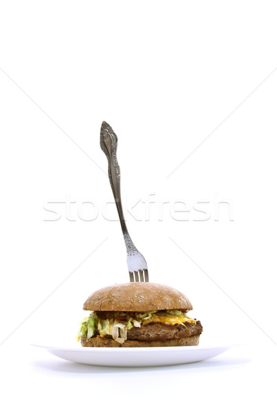 [[stock_photo]]: Fourche · coincé · grasse · sandwich · blanche · vert