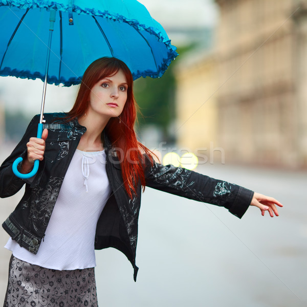 девочек зонтик дождливый день автомобилей Сток-фото © PetrMalyshev