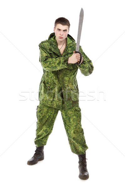 Wojskowych człowiek nóż młodych odizolowany biały Zdjęcia stock © PetrMalyshev