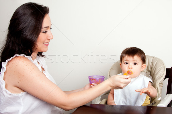 Engraçado bebê confuso belo feliz mãe Foto stock © phakimata