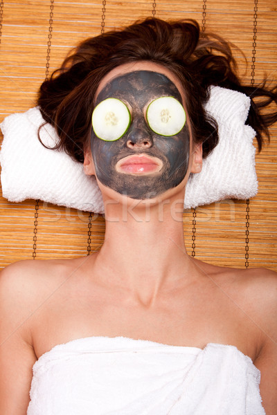 Maska spa twarz kobiety ogórek Zdjęcia stock © phakimata