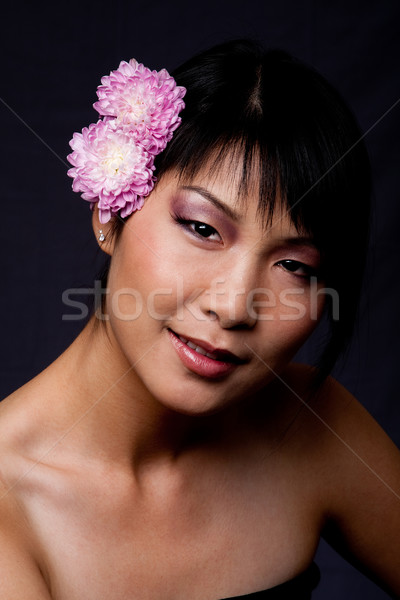 Face of Asian woman with flowers Stock photo © phakimata