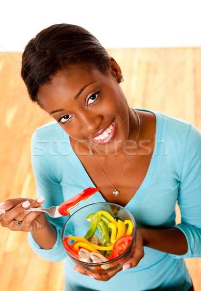 Saludable ensalada hermosa atractivo feliz sonriendo Foto stock © phakimata