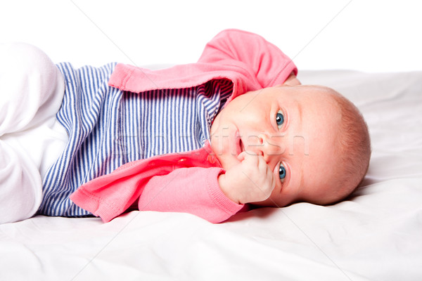 Cute Baby Girl Laying In Crib Stock Photo C Paul Hakimata