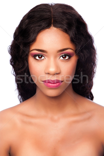 African Schönheit Gesicht Make-up lockiges Haar schönen Stock foto © phakimata