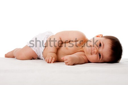 Stock fotó: Békés · baba · fektet · oldal · gyönyörű · aranyos