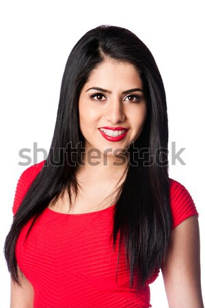 Fiatal nő piros gyönyörű fiatal vonzó nő vörös rúzs Stock fotó © phakimata
