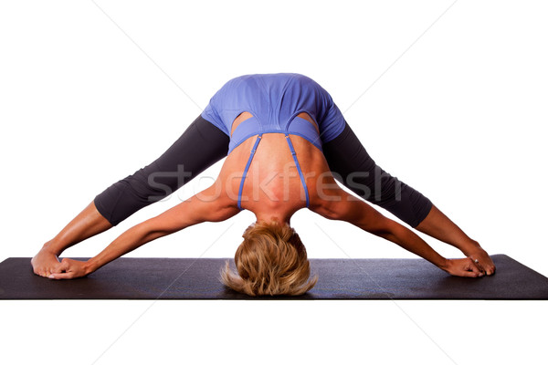 頭 地板 瑜伽 提出 美麗 健康 商業照片 © phakimata
