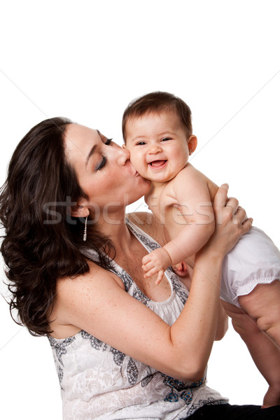Mutter Küssen glücklich Baby Wange schönen Stock foto © phakimata