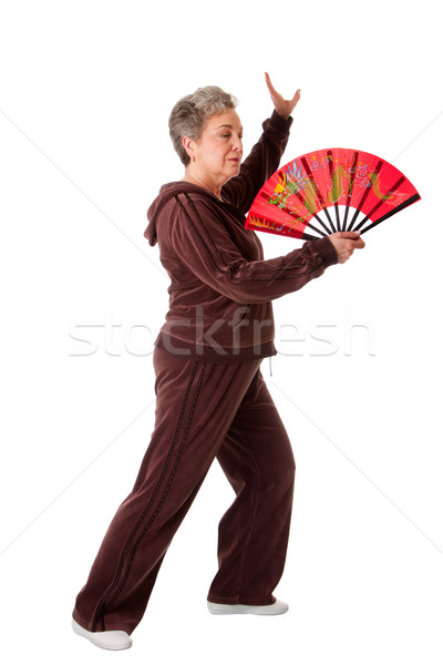 Stockfoto: Senior · vrouw · tai · chi · yoga · oefening · mooie