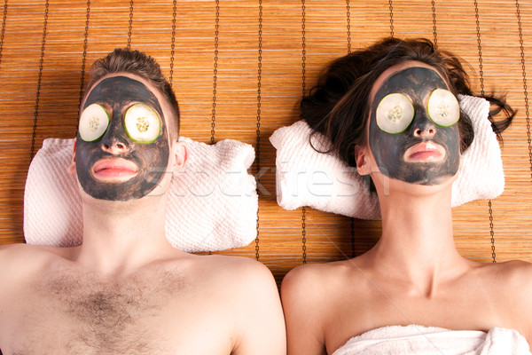 Couples retreat facial mask spa Stock photo © phakimata