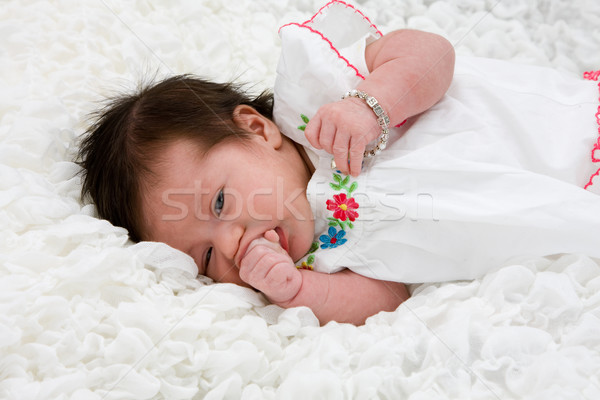 [[stock_photo]]: Bébé · blanche · couverture · fille