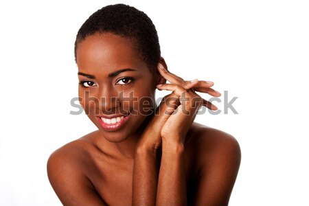 Gyönyörű boldog mosolyog ösztönző afrikai nő Stock fotó © phakimata